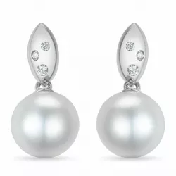 långa pärla briljiantöronringar i 14 karat vitguld med diamant 