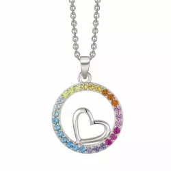 Støvring Design hjärta halskedja med berlocker i rhodinerat silver multifärgat zirkon