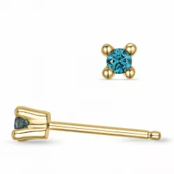 2 x 0,05 ct blå behandlad naturlig diamant solitäreörhängestift i 14 karat guld med blå diamant 
