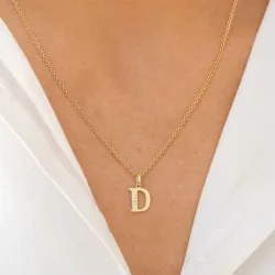 bokstav d zirkon hängen i 9 karat guld - My Letter