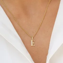 bokstav e zirkon hängen i 9 karat guld - My Letter