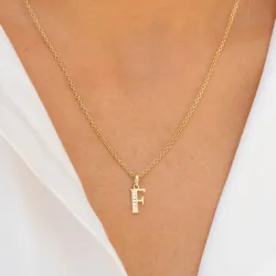 bokstav f zirkon hängen i 9 karat guld - My Letter