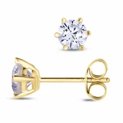 runda örhängestift i 9 karat guld med zirkon - Gold Collection