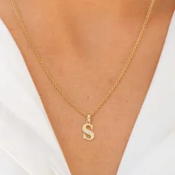 bokstav s zirkon hängen i 9 karat guld - My Letter