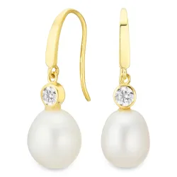 pärla örhängen i 9 karat guld med zirkon - Gold Collection