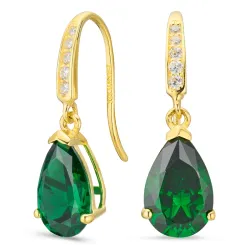 droppformad örhängen i 9 karat guld med smaragd och zirkon - Gold Collection