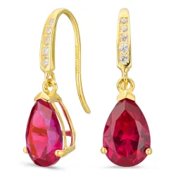 droppformad örhängen i 9 karat guld med rubin och zirkon - Gold Collection