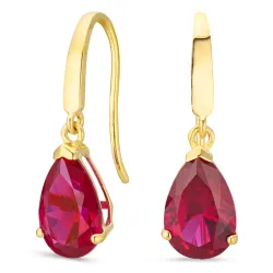 droppformad örhängen i 9 karat guld med rubin och zirkon - Gold Collection