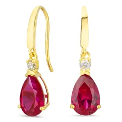droppformad örhängen i 9 karat guld med rubin och zirkon - Gold Collection