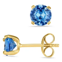 runda örhängestift i 9 karat guld med zirkon - Gold Collection