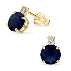 runda örhängen i 9 karat guld med zirkon och syntetisk safir - Gold Collection