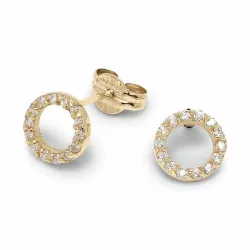 runda zirkon örhängestift i 9 karat guld med zirkon - Gold Collection