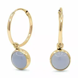 12,5 mm blå creol i 9 karat guld med syntetisk calcedonit - Gold Collection