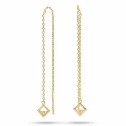 fyrkantigt kedja örhängen i 9 karat guld med zirkon - Gold Collection
