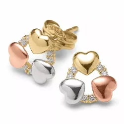 hjärta örhängestift i 9 karat guld vitguld och rödguld med zirkon - Gold Collection