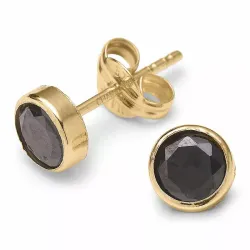 runda örhängestift i 9 karat guld med zirkon - Gold Collection