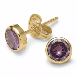 enkla runda örhängestift i 9 karat guld med zirkon - Gold Collection