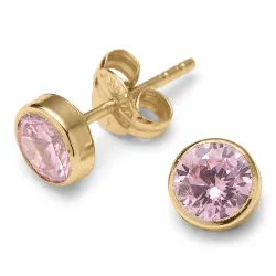 vackra runda örhängestift i 9 karat guld med zirkon - Gold Collection