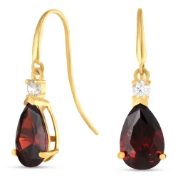 droppe mörkröd örhängen i 9 karat guld med zirkon och zirkon - Gold Collection