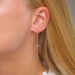 långa kors örhängen i 9 karat guld