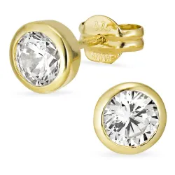 6 mm örhängestift i 9 karat guld med zirkon - Gold Collection