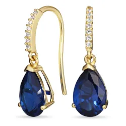 mörkblå örhängen i 9 karat guld med syntetisk safir och zirkon - Gold Collection
