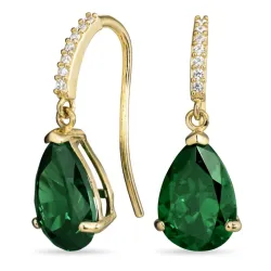 grön örhängen i 9 karat guld med syntetisk smaragd och zirkon - Gold Collection
