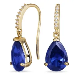 mörkblå örhängen i 9 karat guld med syntetisk safir och zirkon - Gold Collection