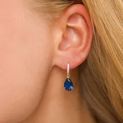 mörkblå örhängen i 9 karat guld med syntetisk safir och zirkon - Gold Collection