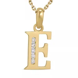 bokstav e zirkon halsband i förgyllt silver med hängen i 9 karat guld - My Letter