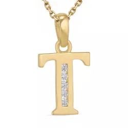 bokstav t zirkon halsband i förgyllt silver med hängen i 9 karat guld - My Letter