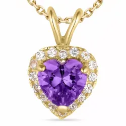 hjärta syntetisk ametist halsband i förgyllt silver med hängen i 9 karat guld - Gold Collection