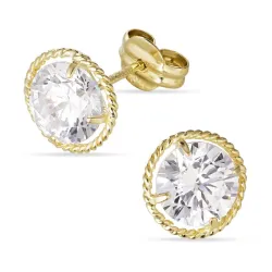 runda örhängen i 14 karat guld med zirkon - Gold Collection