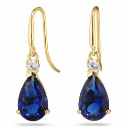 droppe mörkblå guldörhängen i 14 karat guld med syntetisk safir och zirkon - Gold Collection