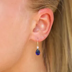 droppe mörkblå guldörhängen i 14 karat guld med syntetisk safir och zirkon - Gold Collection