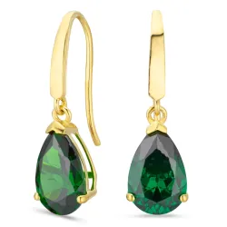 droppformad örhängen i 14 karat guld med smaragd och zirkon - Gold Collection