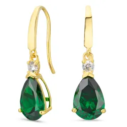 droppformad örhängen i 14 karat guld med smaragd och zirkon - Gold Collection