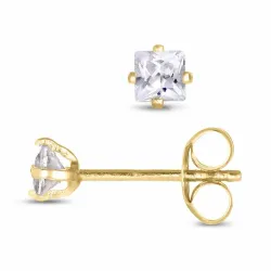 fyrkantigt 3 x 3 mm örhängen i 14 karat guld med zirkon - Gold Collection
