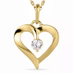 hjärta zirkon halsband i förgyllt silver med hängen i 14 karat guld - Gold Collection