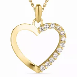 hjärta zirkon halsband i förgyllt silver med hängen i 14 karat guld - Gold Collection