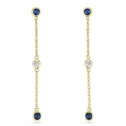 långa safir briljiantöronringar i 14 karat guld med diamant och safir 
