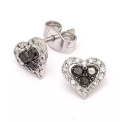 hjärta diamant örhängestift i 14 karat vitguld med diamant och svart diamant 