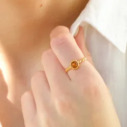 Smal blommor bärnsten ring i förgyllt silver