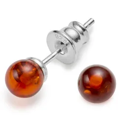 5 mm runda bärnsten örhängen i silver