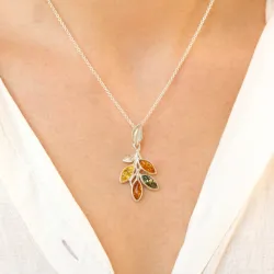 blad multifärgat bärnsten hängen i silver