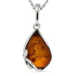 droppe bärnsten halsband i silver med hängen i silver