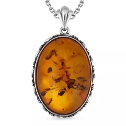 bärnsten halsband i silver med hängen i silver