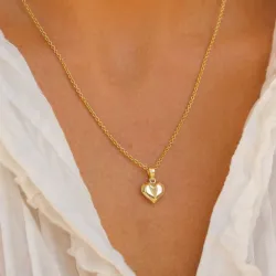 10 x 15,5 mm hjärta halsband i förgyllt silver med hängen i 8 karat guld - Amoré