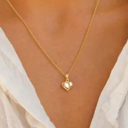 10 x 16 mm hängen med halskedja i förgyllt silver med hängen i 14 karat guld - Amoré