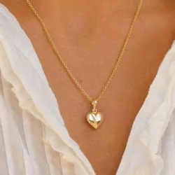11,5 x 20 mm hjärta halsband i förgyllt silver med hängen i 14 karat guld